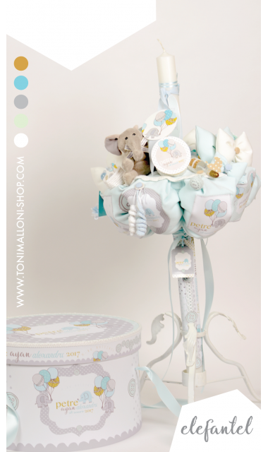 Lumanare de botez pentru baieti cu elefanti, 65x4 cm, Baby Boy Elephant 3
